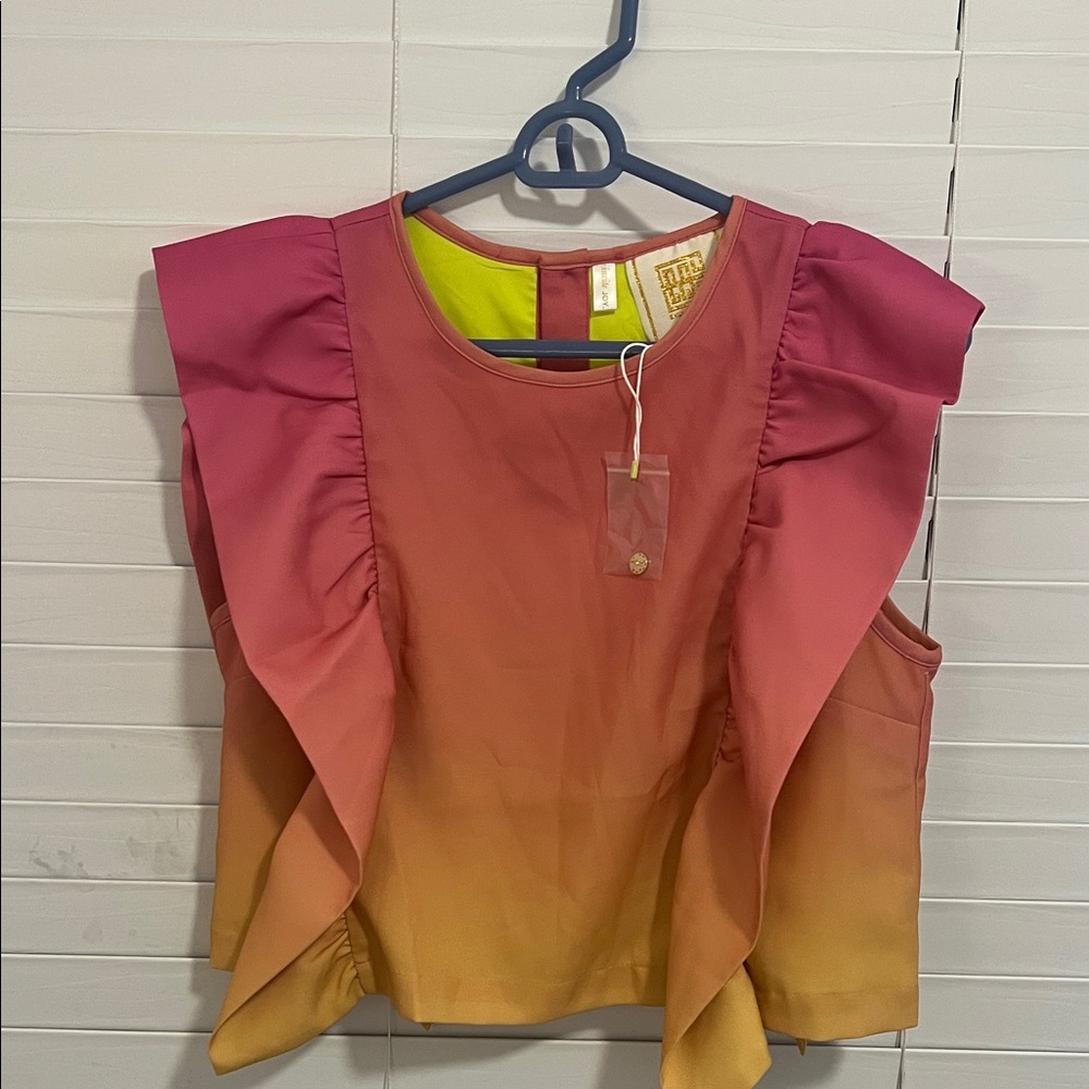 Sleeveless Ombre Ruffle Top in Pink and Yellow
